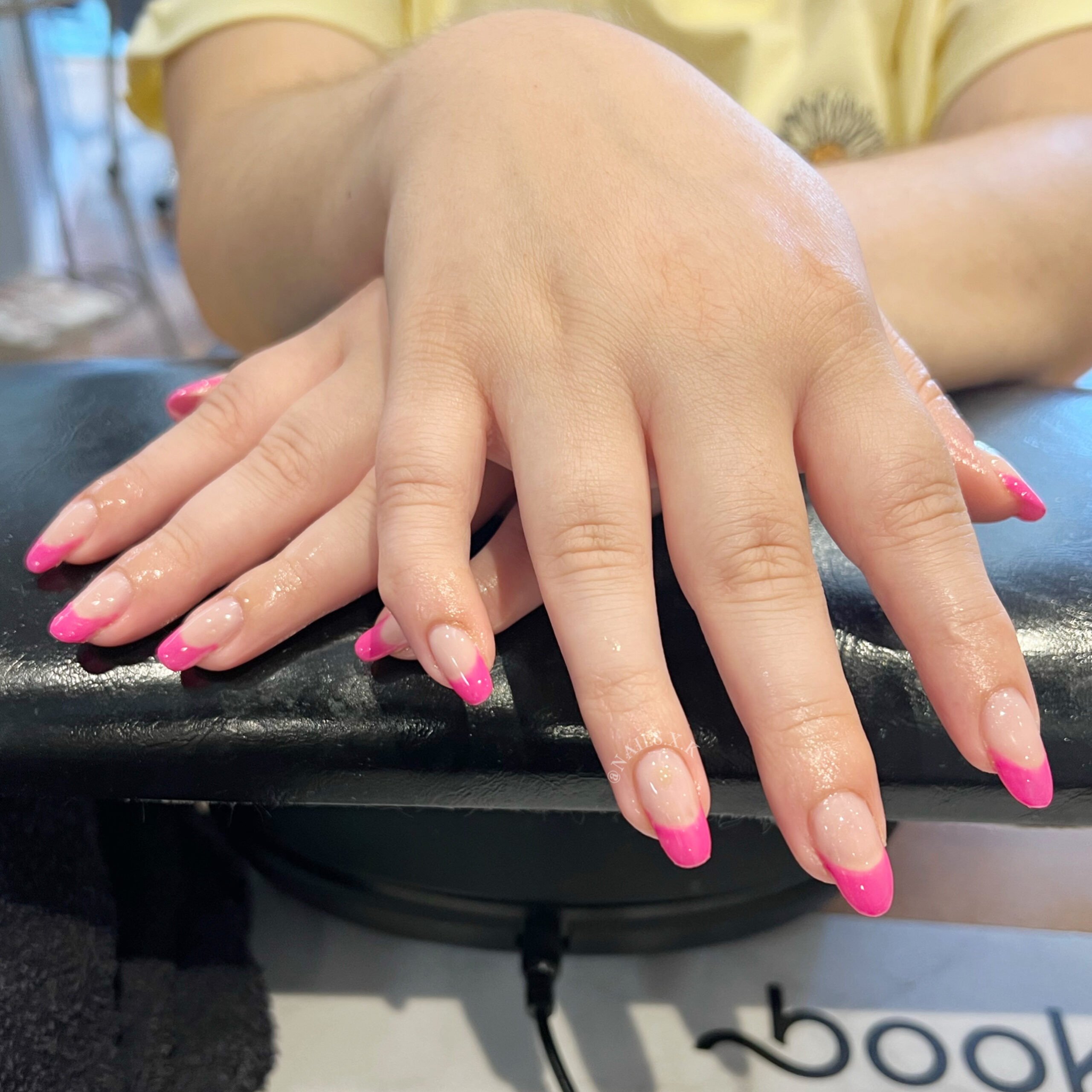 Barbie pink french tip gel manicure. Nails by K