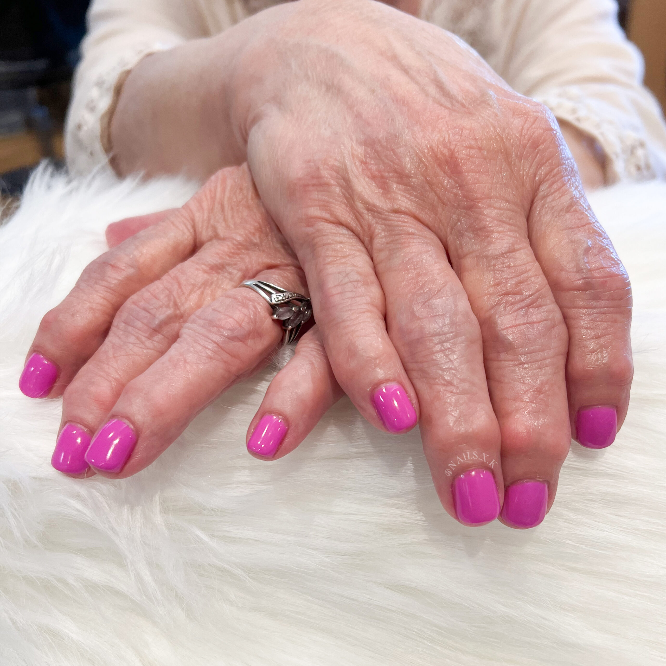 Hot pink gel manicure. Nails by K