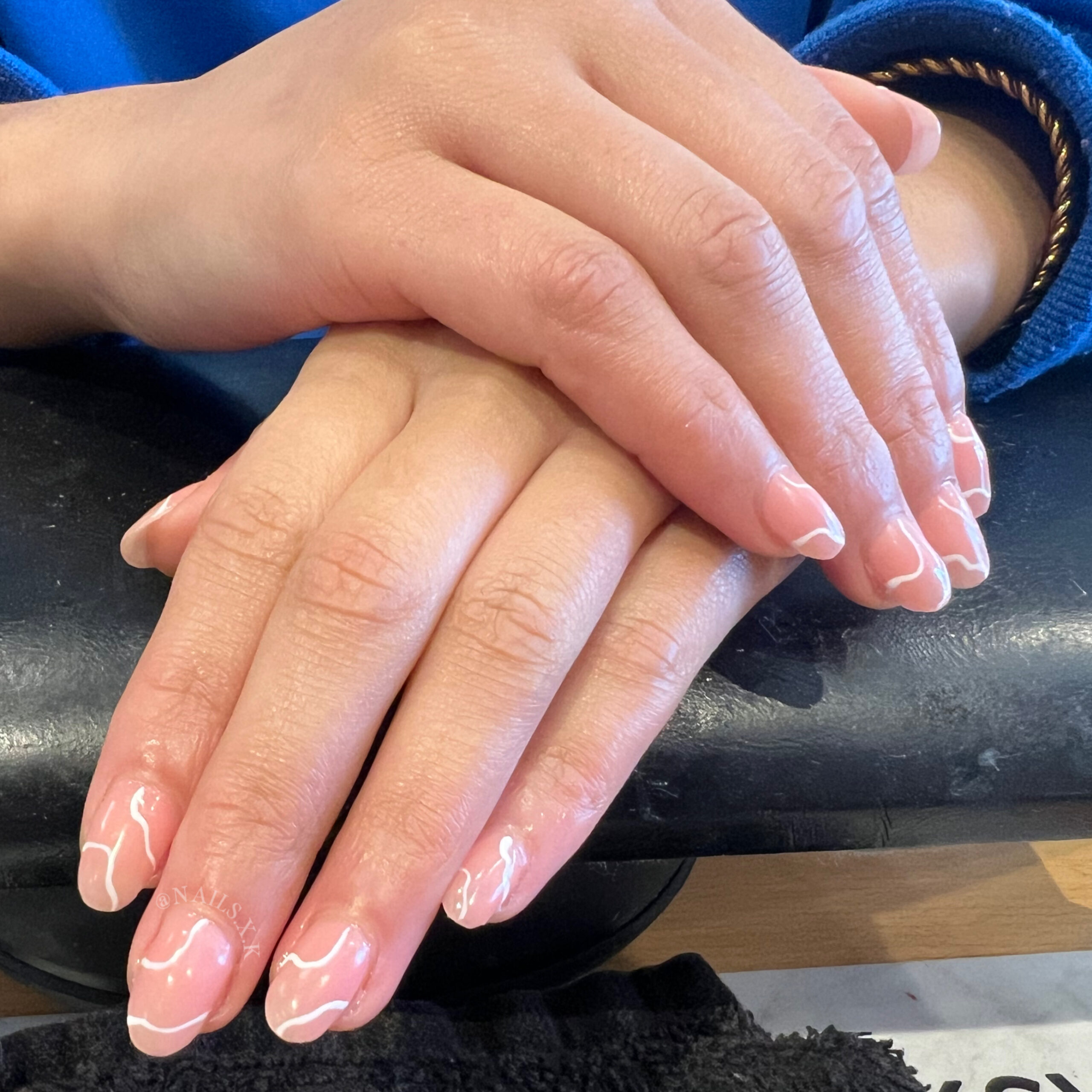 Hard gel fill with neutral swirls. Nails By K