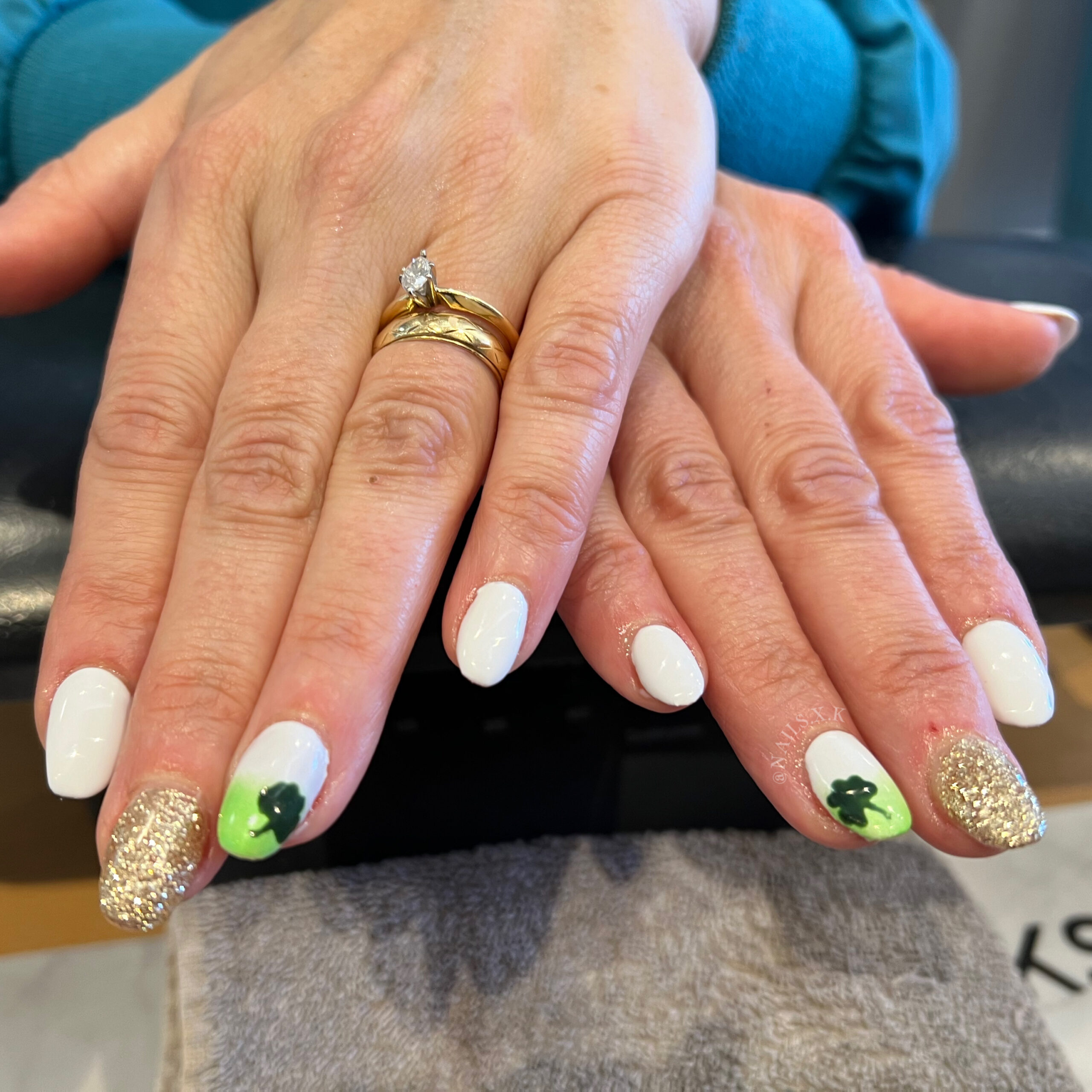 Acrylic Fill with St. Patrick's Day Design. Nails by K
