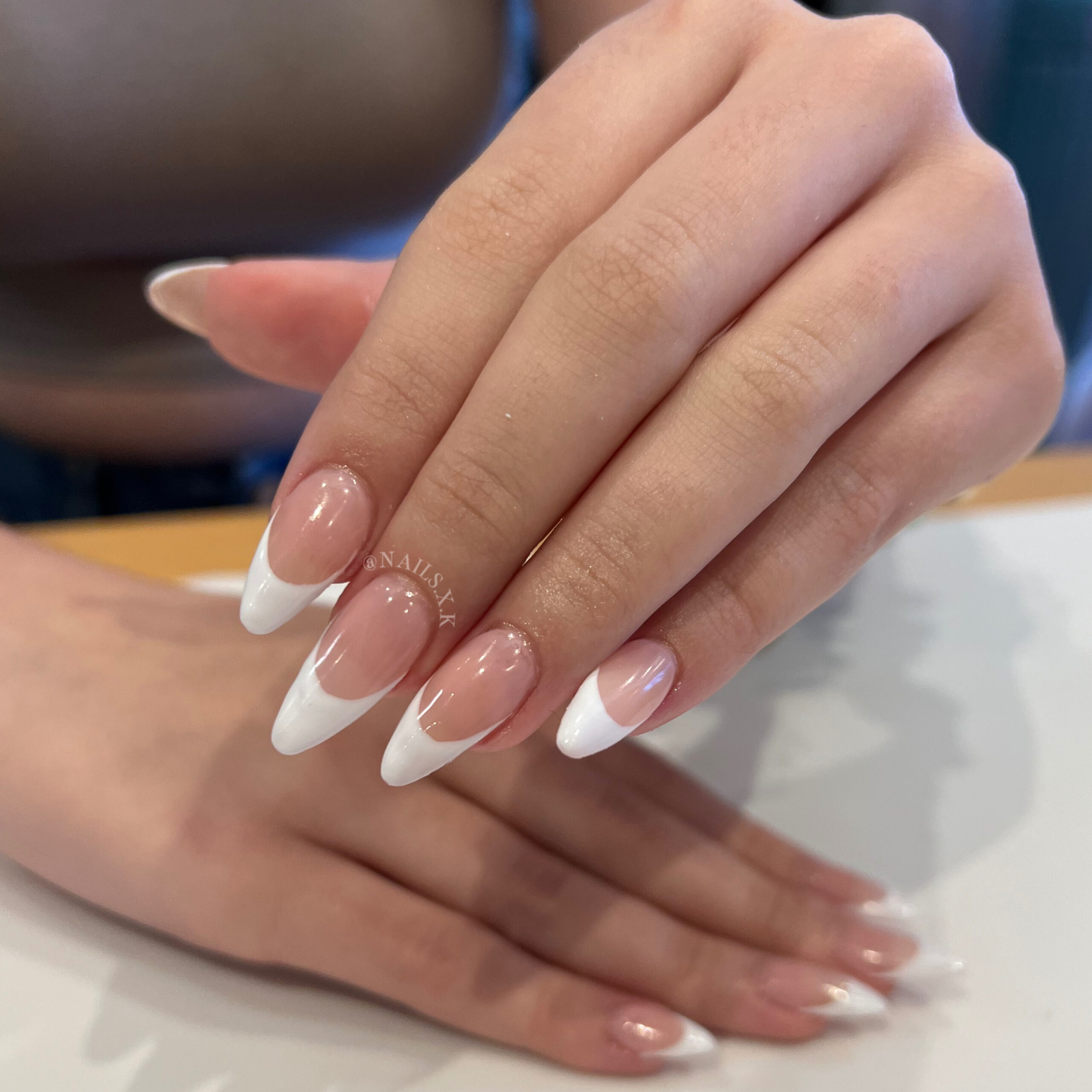 Acrylic fill with classic french tips. Nails by K